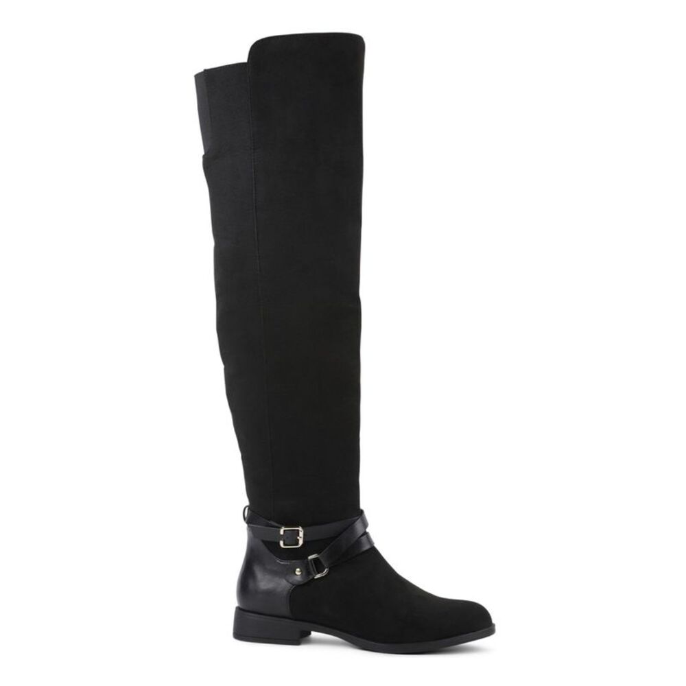 XOXO Womens Black Buckle Accent Stretch Dress Boots 5